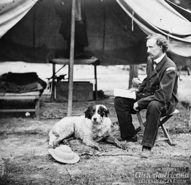 1862 - The Peninsula, Va. Lt. George A. Custer with dog