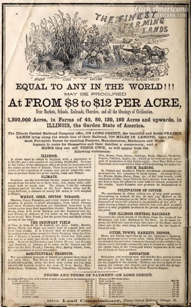 Illinois Farm land from 8 to 12 an acre (1863) Click Americana