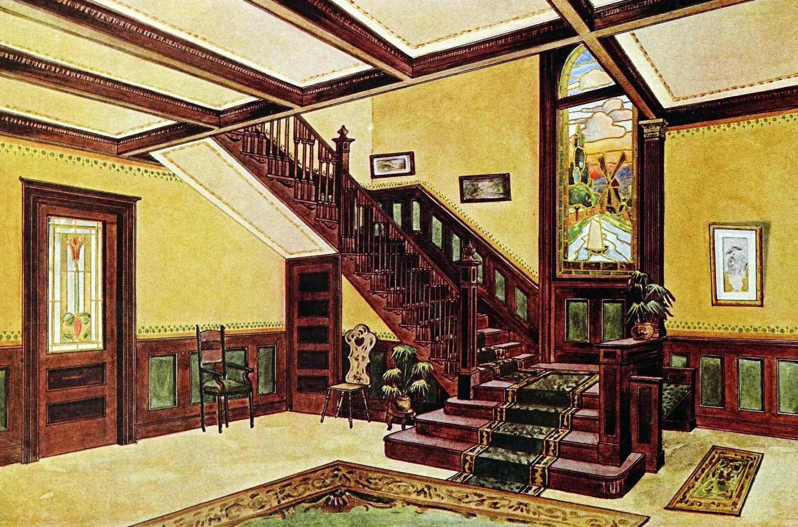1920s home decor: See beautiful vintage American decorating trends from 100 years ago 22 1920s home staircase via ClickAmericana com