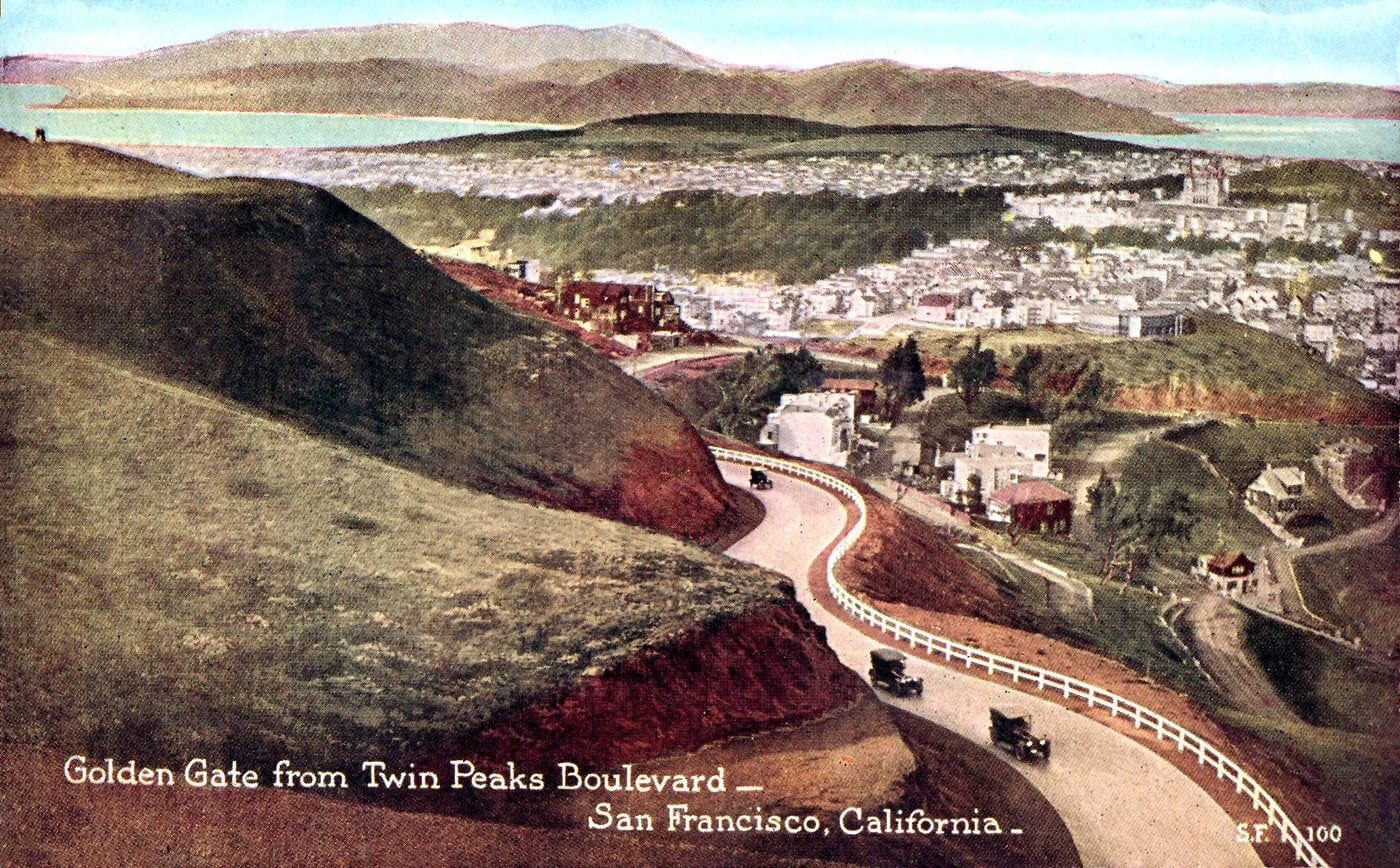 How was the Golden Gate Bridge built? See how daring visionaries made history, plus see photos of the construction (1930s) 23 1922 Golden Gate from Twin Peaks Boulevard--San Francisco, California