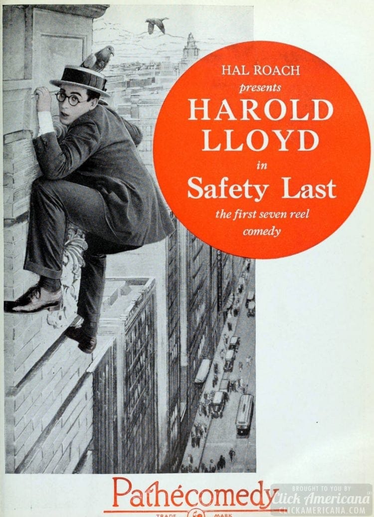 Hanging from a clock, Harold Lloyd made movie history with his thrilling stunt in 'Safety Last