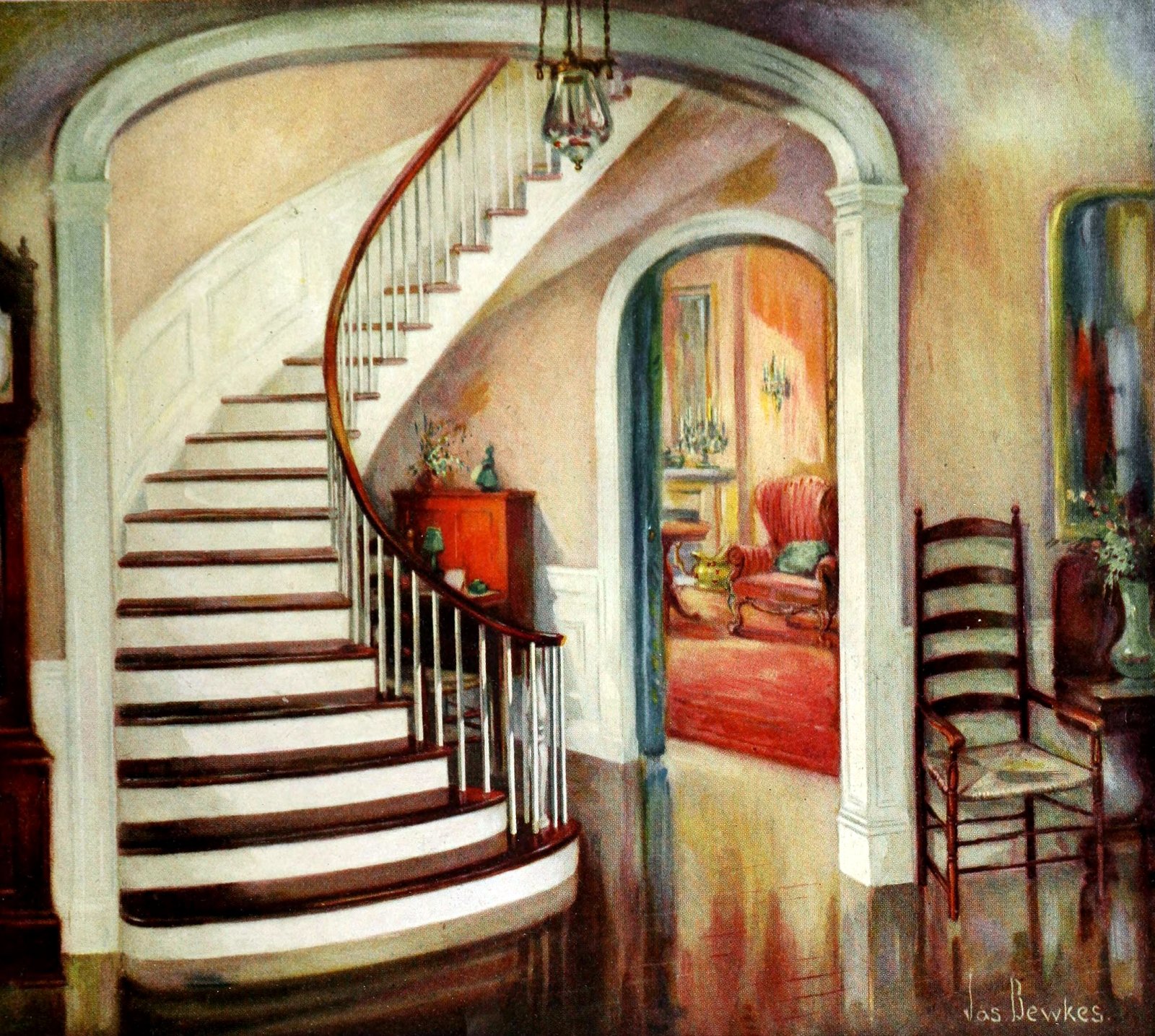 1920s home decor: See beautiful vintage American decorating trends from 100 years ago 30 1924 staircase style via ClickAmericana com