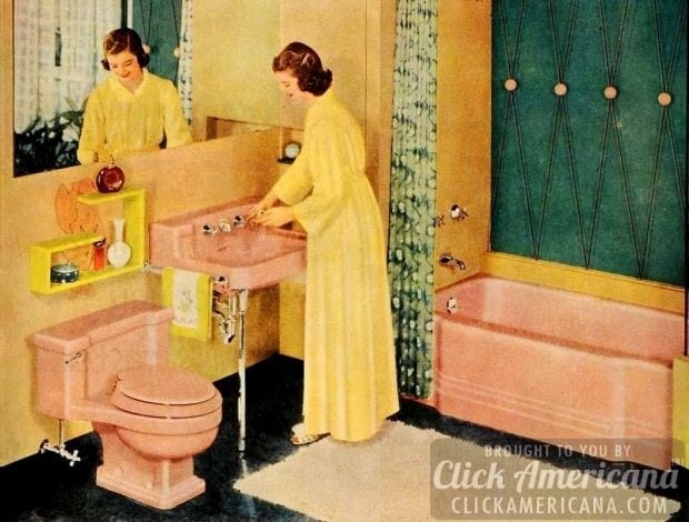 Retro pink bathrooms: Pink meets yellow meets teal