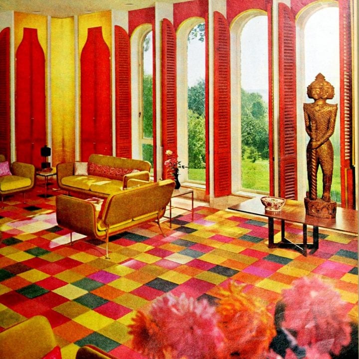 1960s living room full of color and retro style