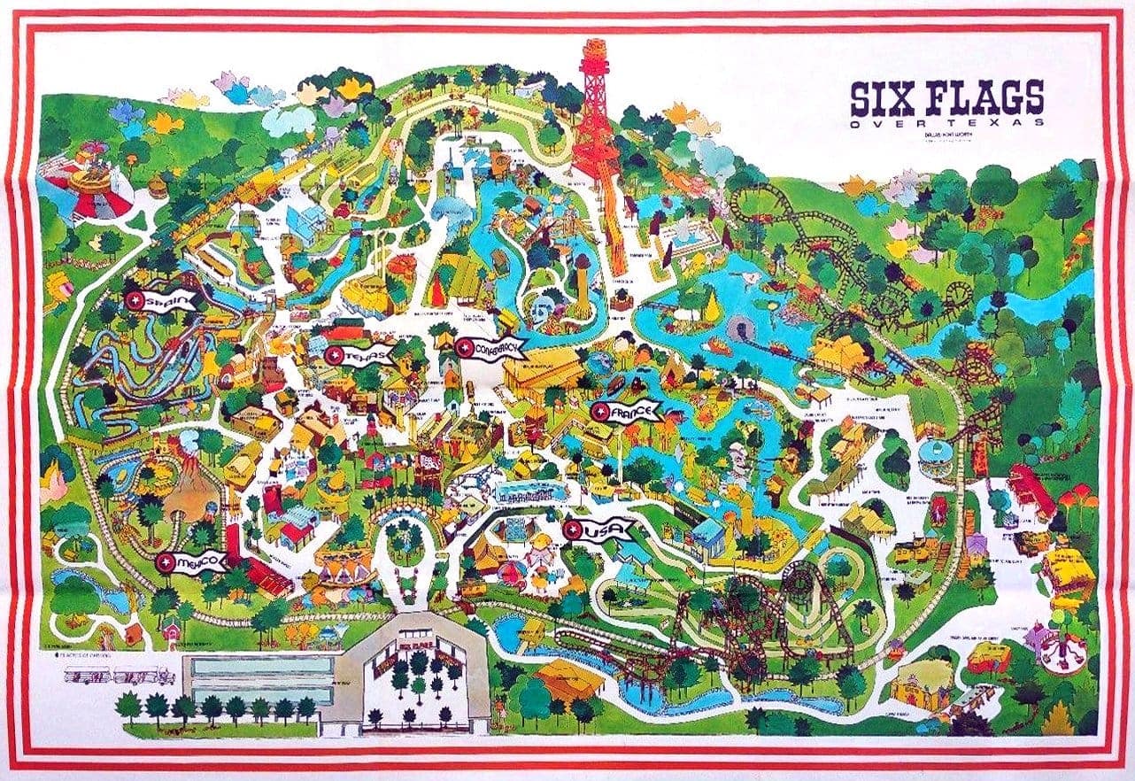 1970s map of vintage Six Flags over Texas