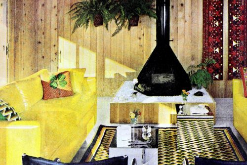 1970s yellow and black retro living room midcentury modern design