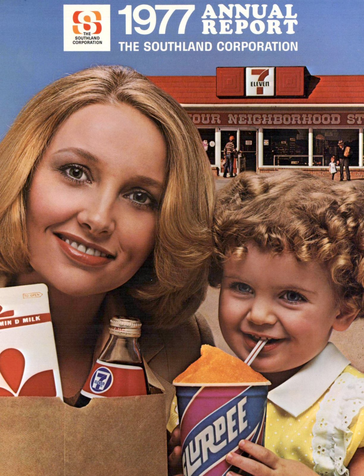 Vintage 7-Eleven stores & the era of Slurpees, arcade games & quick stops 49 1977 Southland Corporation annual report cover with 7-11 via ClickAmericana com