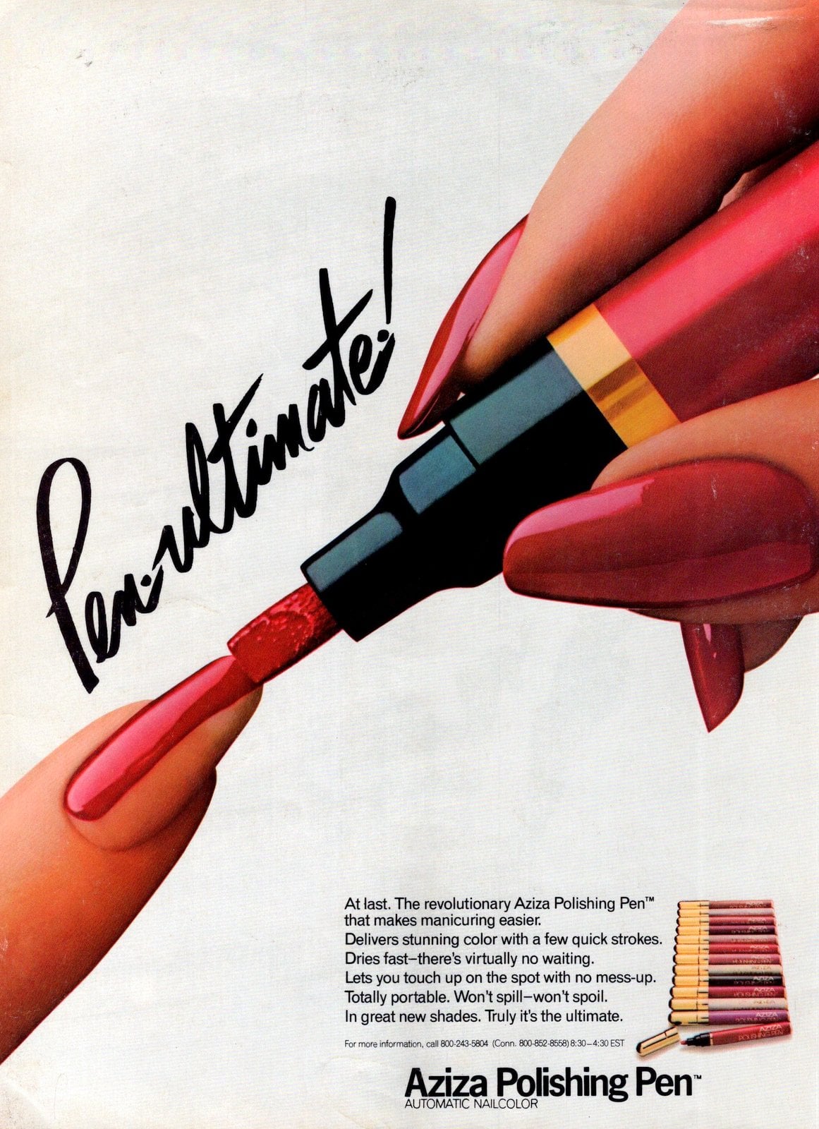 80s nail polish: See the popular colors & top brands of the eighties 28 1980s Aziza nail polishing pens (1985) via ClickAmericana com