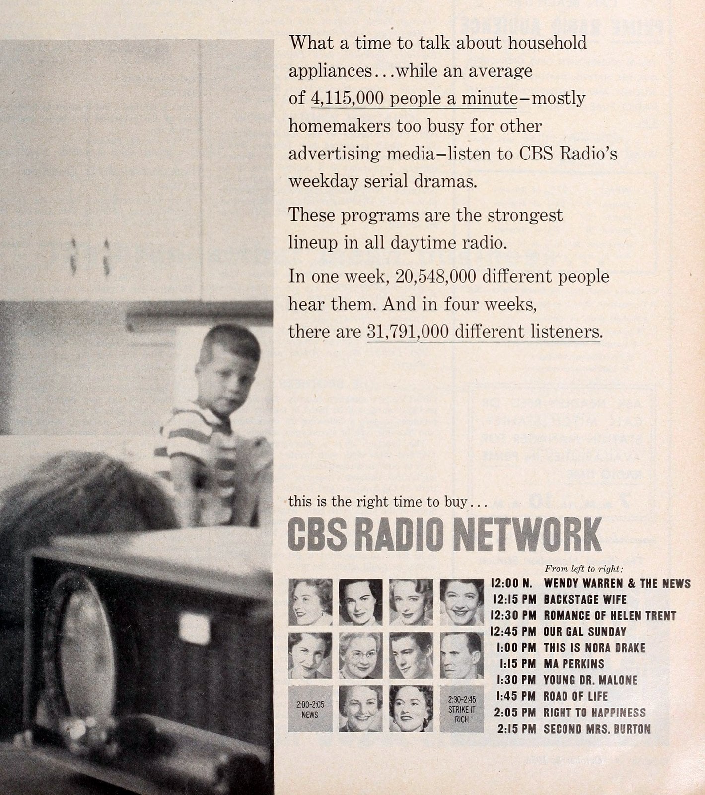 CBS radio shows: The legendary lineup that ruled the airwaves in the 1950s & 1960s 8 4 million people for CBS serial dramas (1956) via ClickAmericana com
