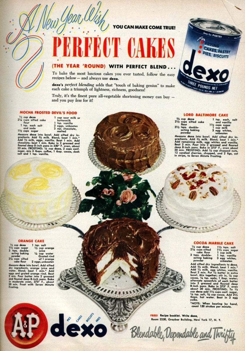 4 old-fashioned New Year's cakes Cocoa marble, Orange & more (1950)