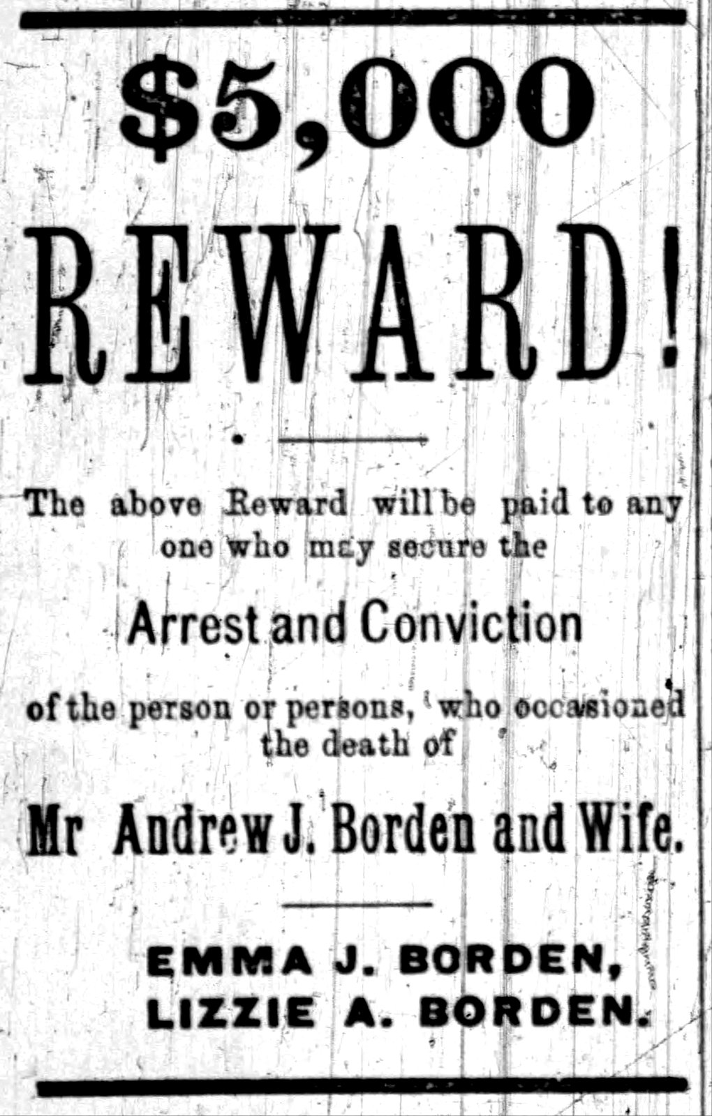 5000 dollar reward notice for Borden murders - Aug 27 1892