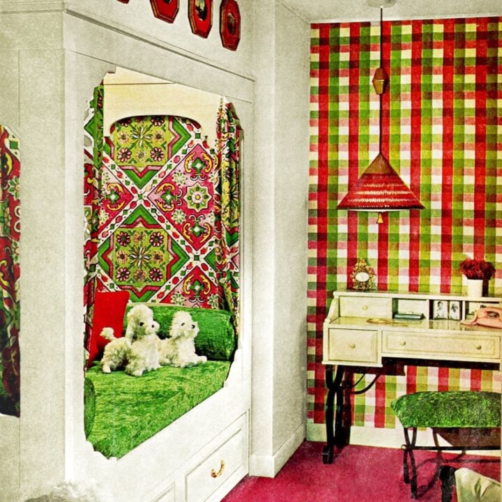 A bright green and pink boho bed alcove dreamy bedroom retreat (1965)