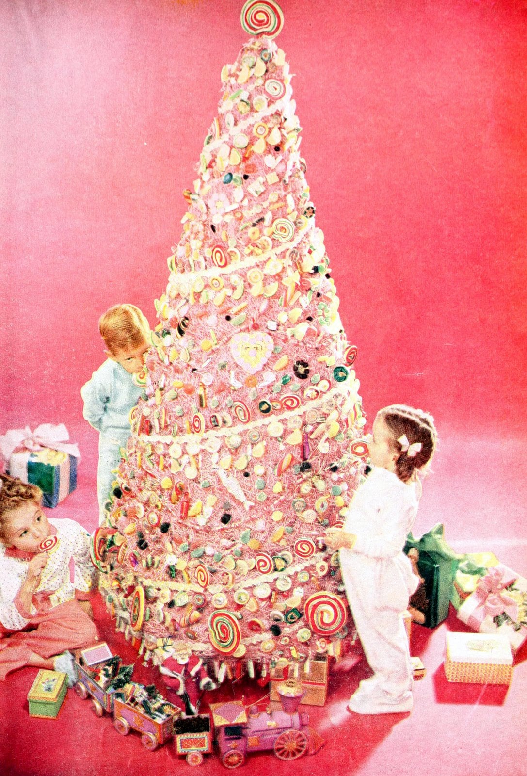 A pink candy Christmas tree from the 1950s