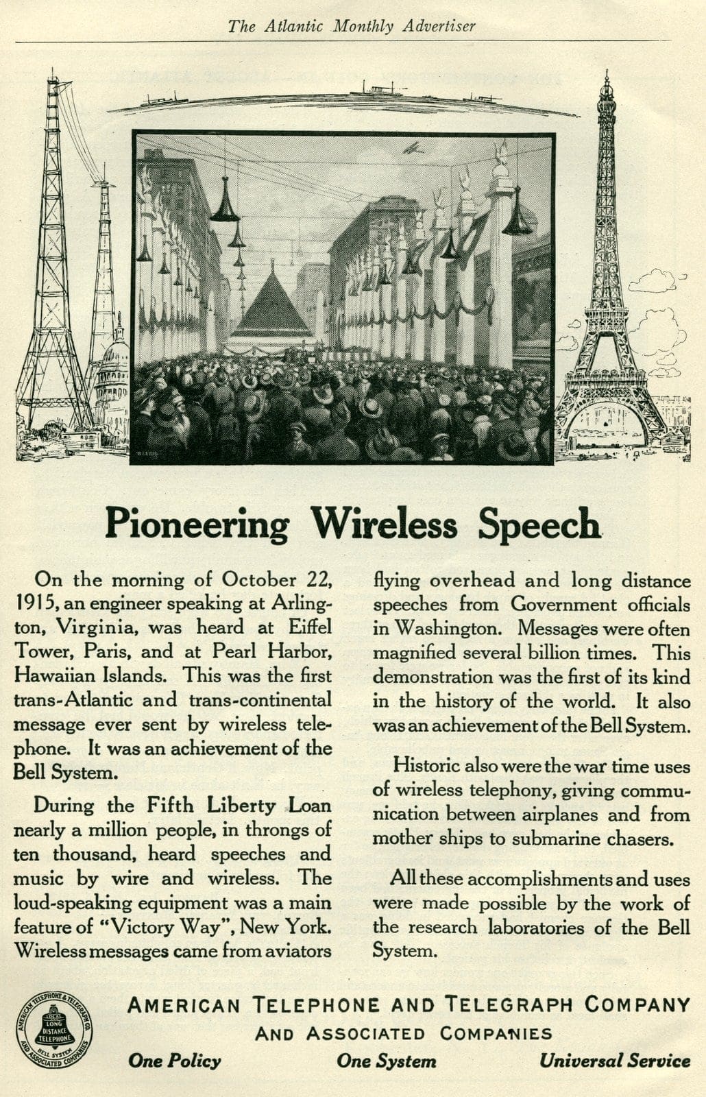 ATT and Bell Telephone launched their wireless service (1919)