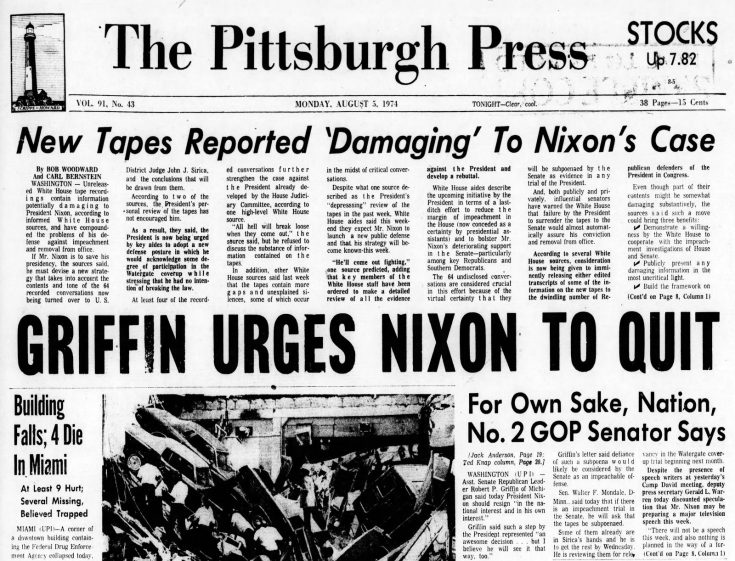 Nixon's resignation Headlines from the President's last days in office