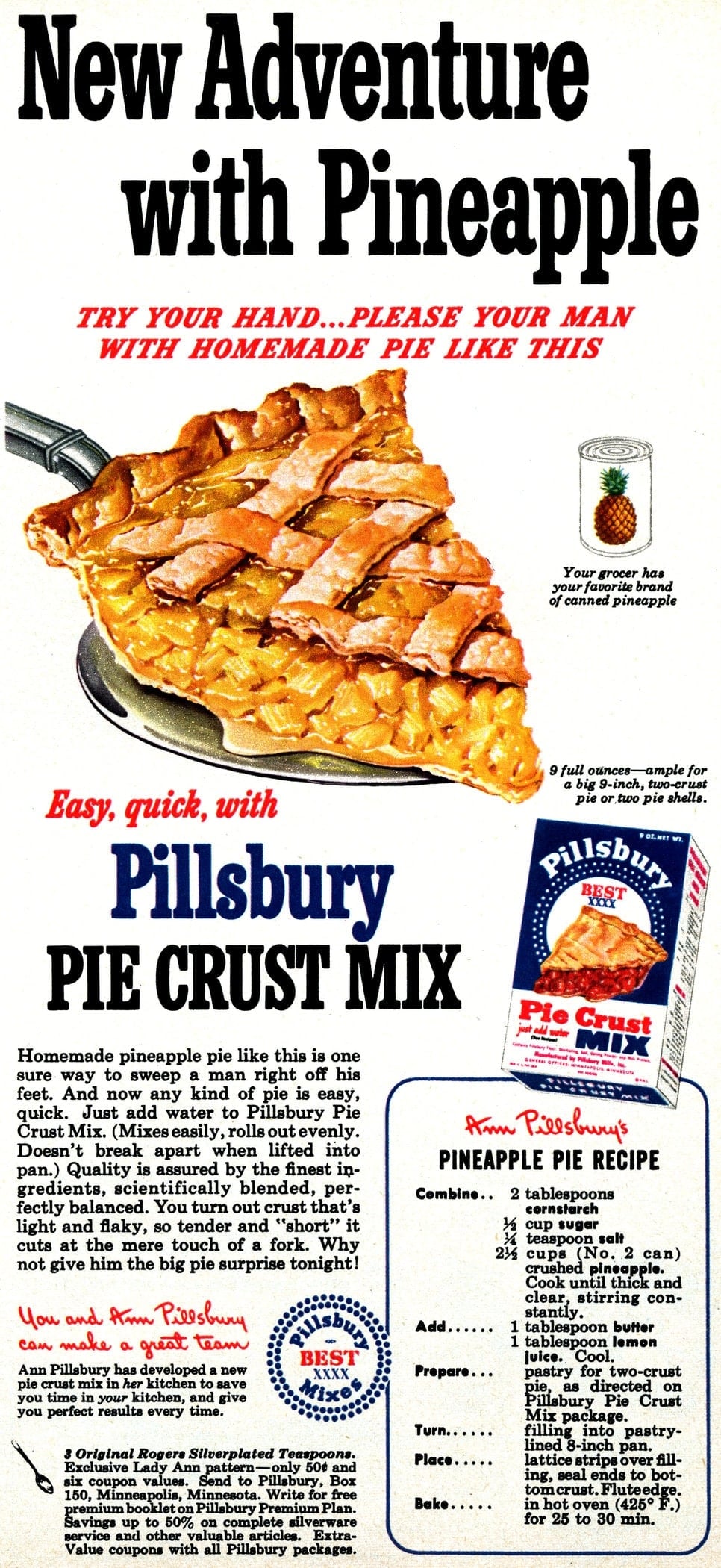 Ann Pillsbury's classic pineapple pie recipe (1950)