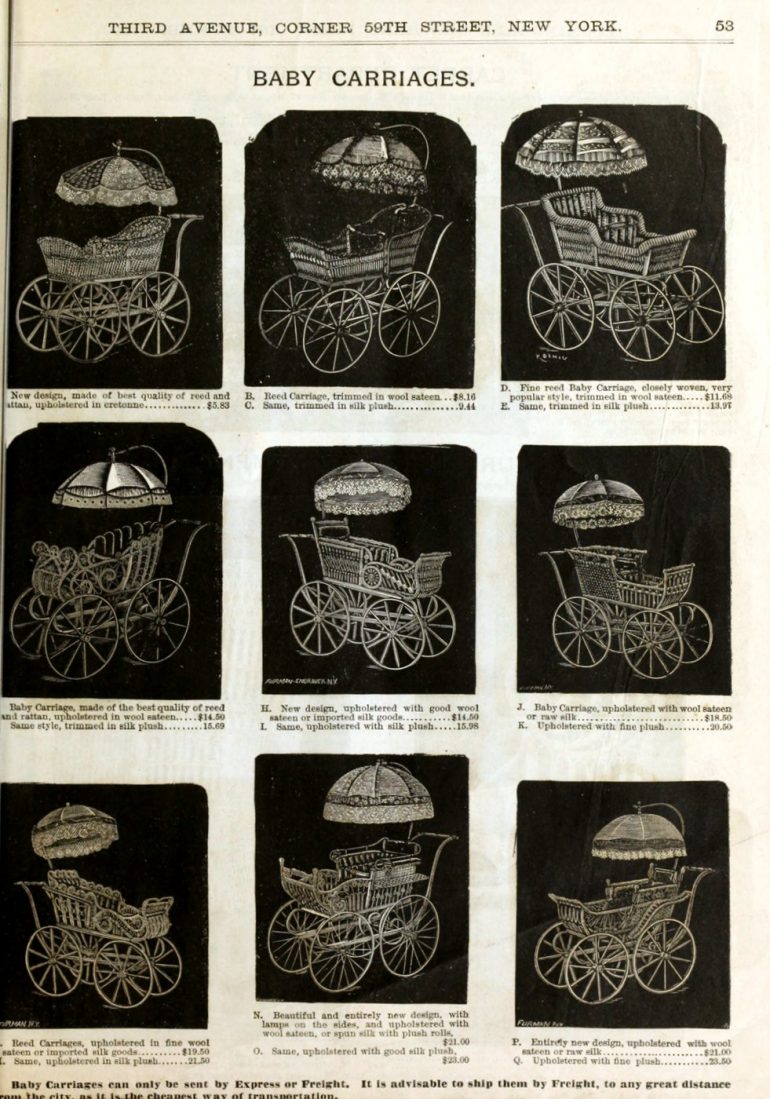 See how different antique baby carriages & oldfashioned strollers used