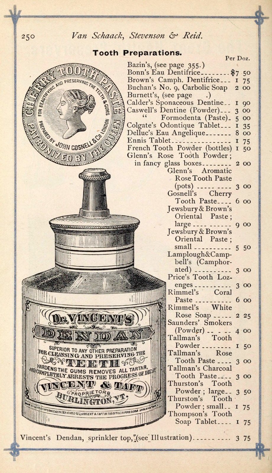 Antique Dr Vincent's Dendan tooth cleaner (1875) via ClickAmericana com