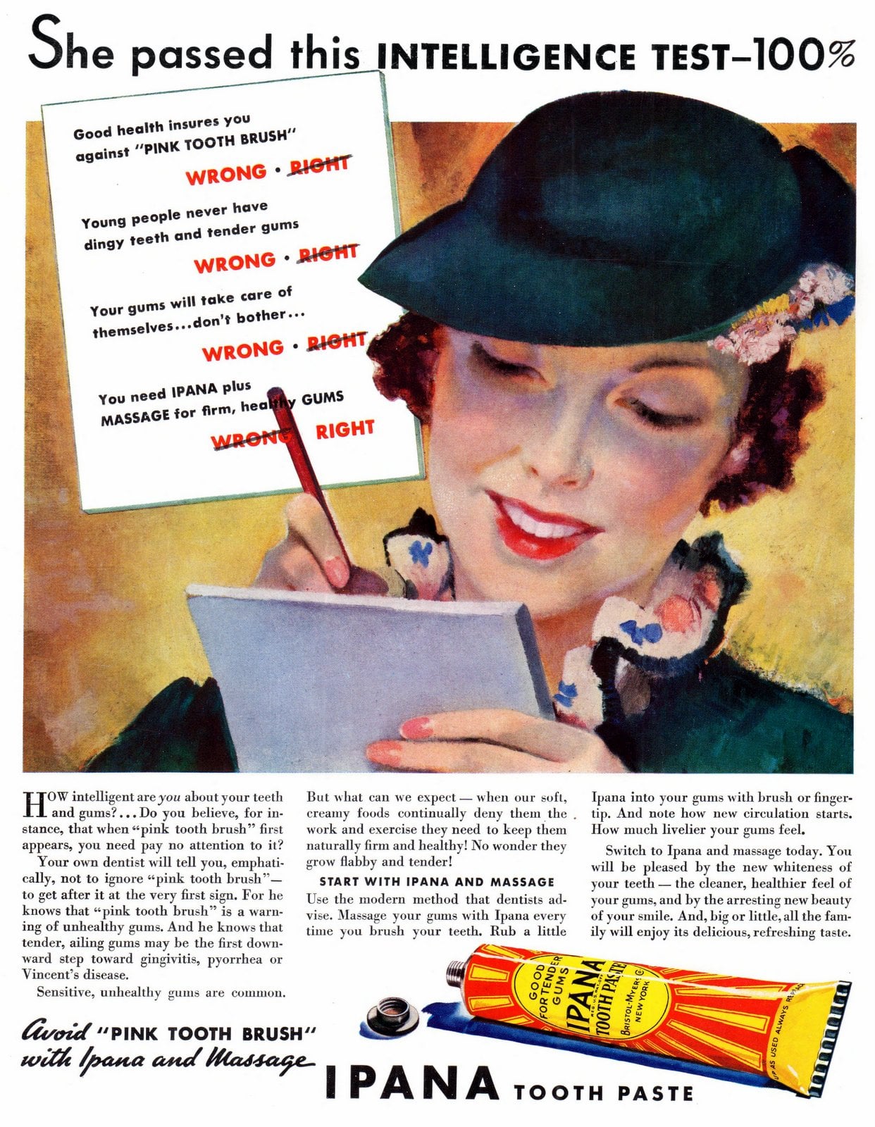 Antique ad for Ipana tooth paste (1935) via ClickAmericana com