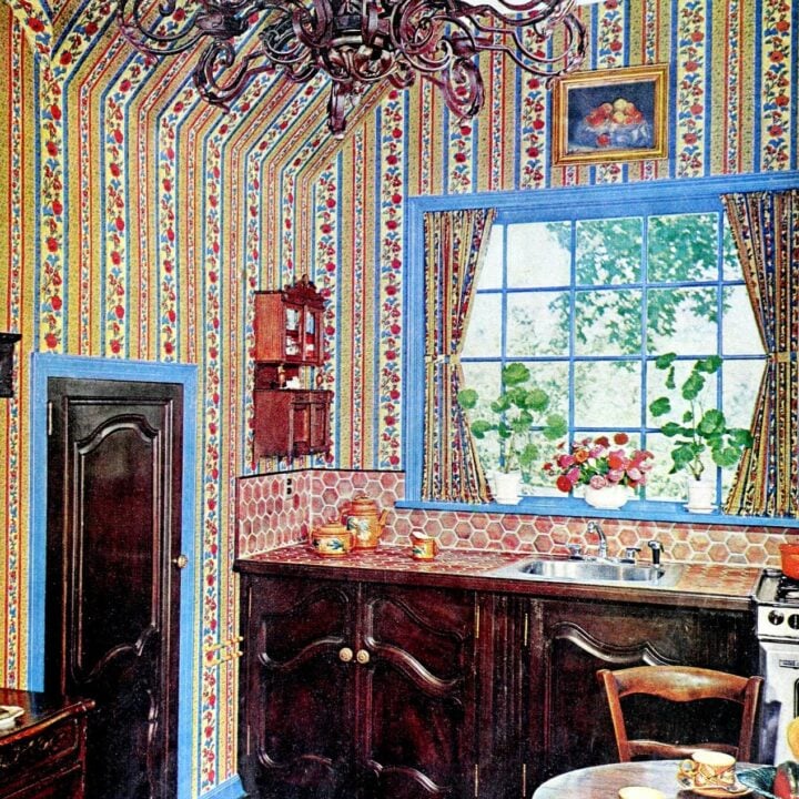 Antique armoires French country-style kitchen from 1969