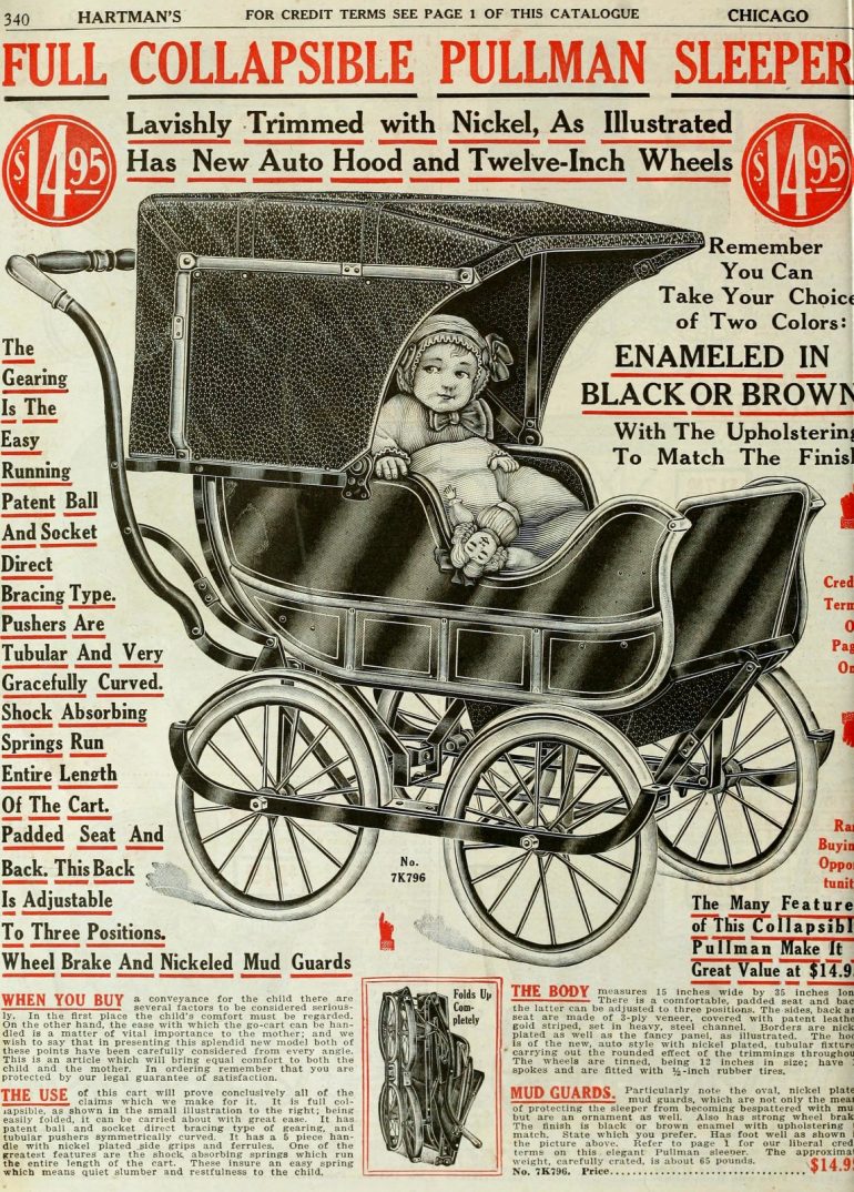 See how different antique baby carriages & oldfashioned strollers used