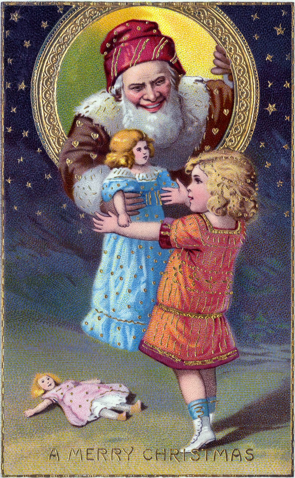 Old St Nick & the fascinating story behind how Santa Claus came to America (1891) 7 Antique illustration of Santa Claus delivering a doll to a little girl