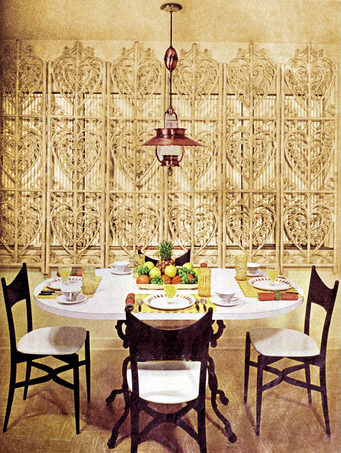 Bamboo screens camouflaged this dining room window