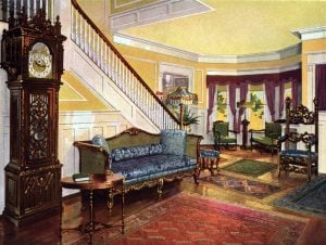 Beautiful 1920s staircase and living area via ClickAmericana com