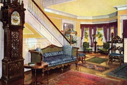 Beautiful 1920s staircase and living area via ClickAmericana com