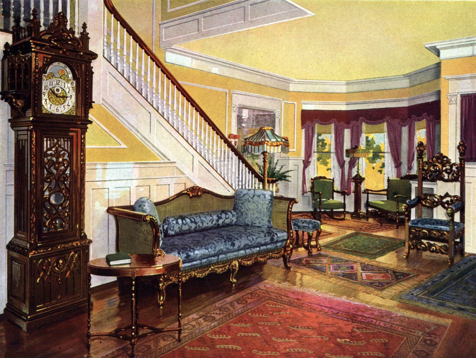 Beautiful 1920s staircase and living area via ClickAmericana com