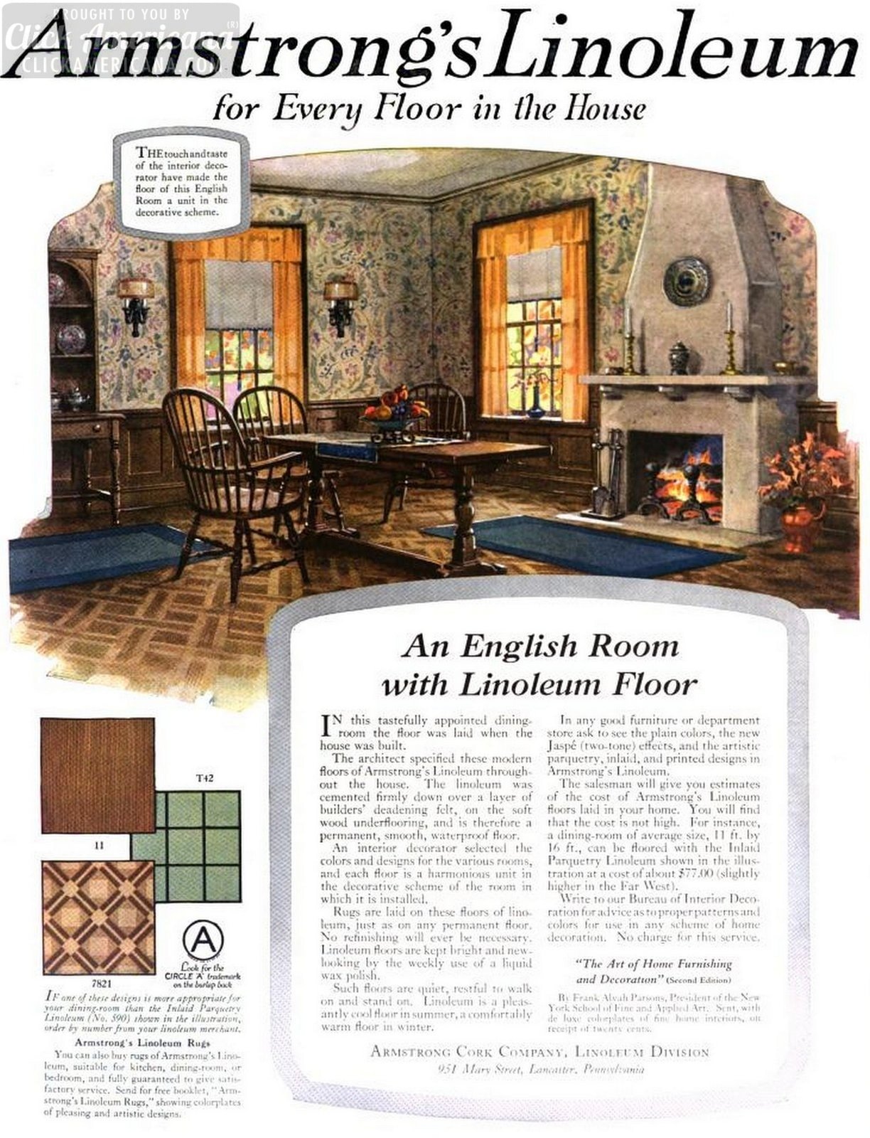 1920s home decor: See inside the ideal American home from 100 years ago 7 An English dining room with a linoleum floor for a '20s home