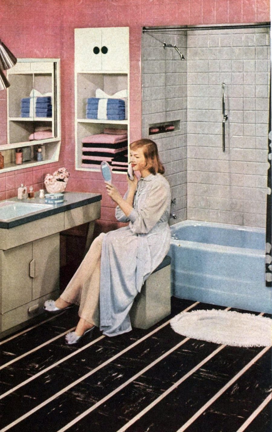 See 20 vintage 1950s bathroom floors in vinyl & linoleum - Click Americana