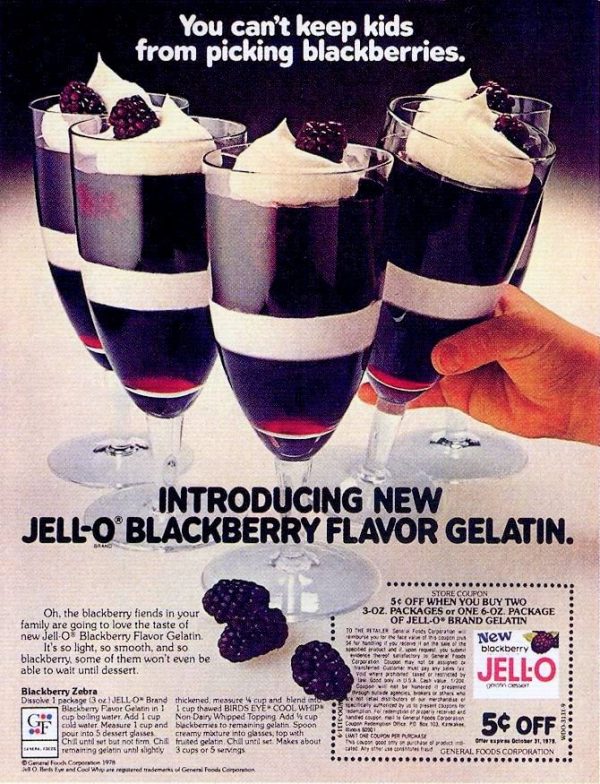 Blackberry Zebra layered JellO dessert (1978) Click Americana