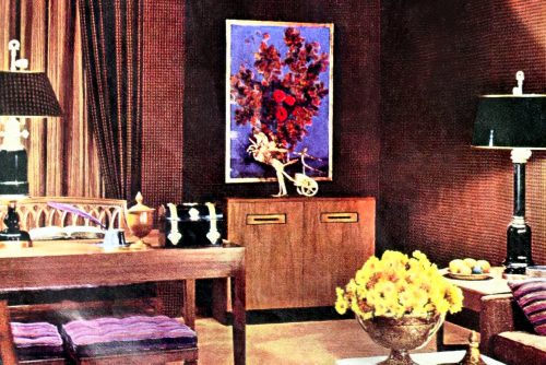 Browns and ambers set this contemporary 1960s living room aglow