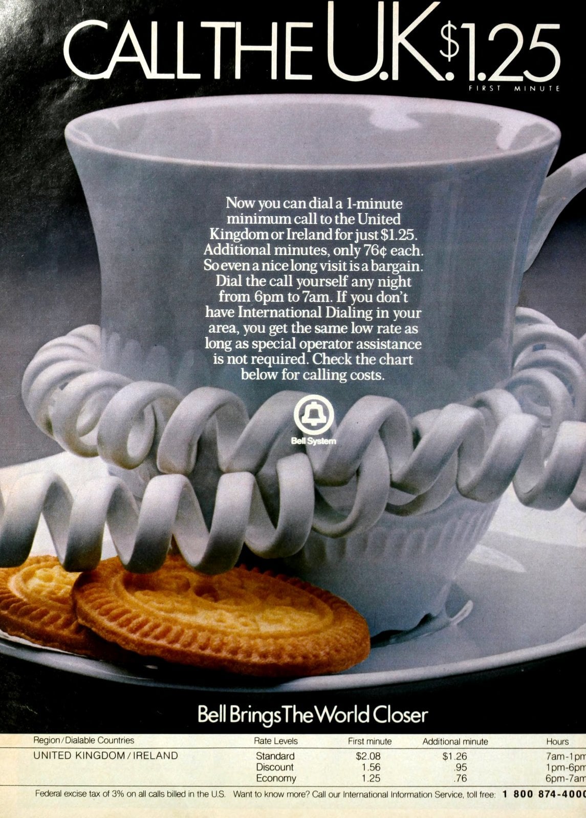 Call the UK long distance - Bell Telephone (1983) via ClickAmericana com