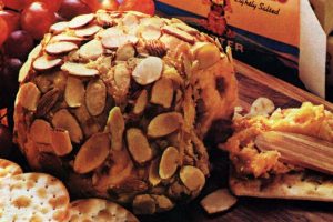 Cheddar-brandy almond-covered cheese ball