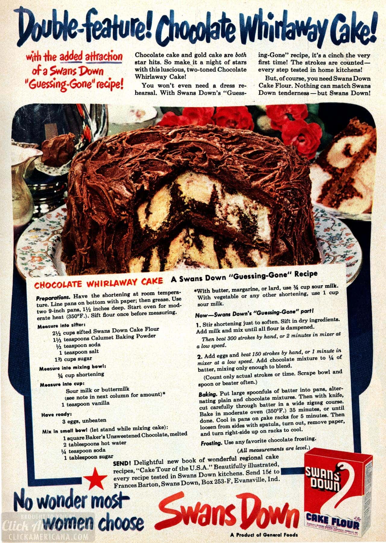 Chocolate Whirlaway cake A classic marbled cake recipe from 1950 Click Americana