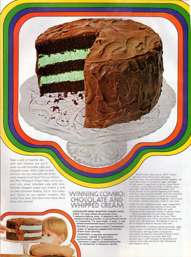 Chocolate mintwhipped cream cake recipe (1968) Click Americana