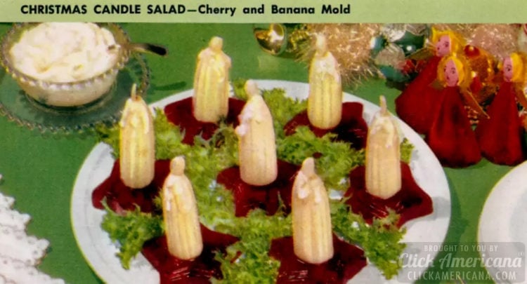 Christmas candle salad - strange vintage holiday appetizers