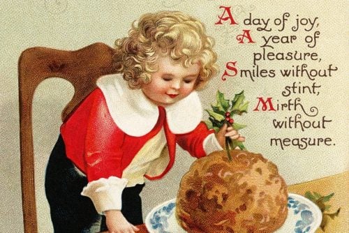 Christmas plum pudding vintage postcard-002