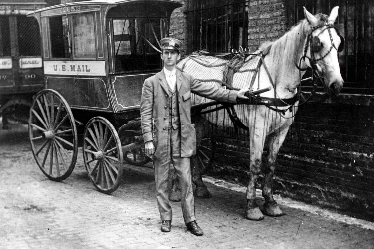 See vintage mail carriers & post office service carts from 100+ years