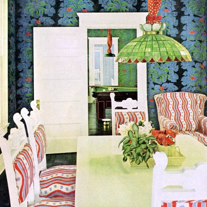 Comfy and colorful dining room decor from the 1960s