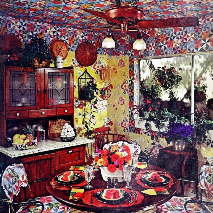 Country-style breakfast nook had patterns everywhere (1974)