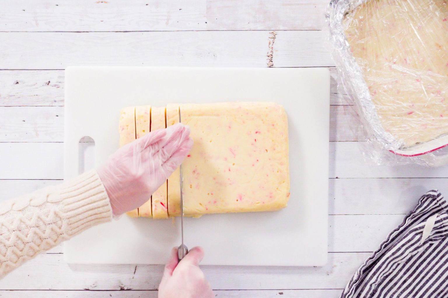 Delicious peppermint fudge with crushed candy canes is an extra festive