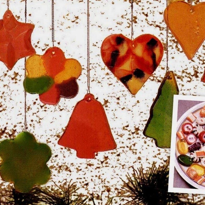 DIY Christmas ornaments made from hard candy (1987)