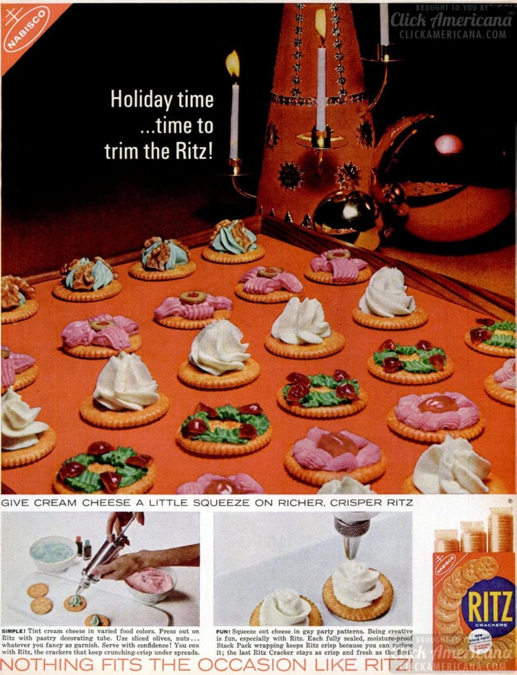 Dec 1962 Ritz Christmas snacks food art