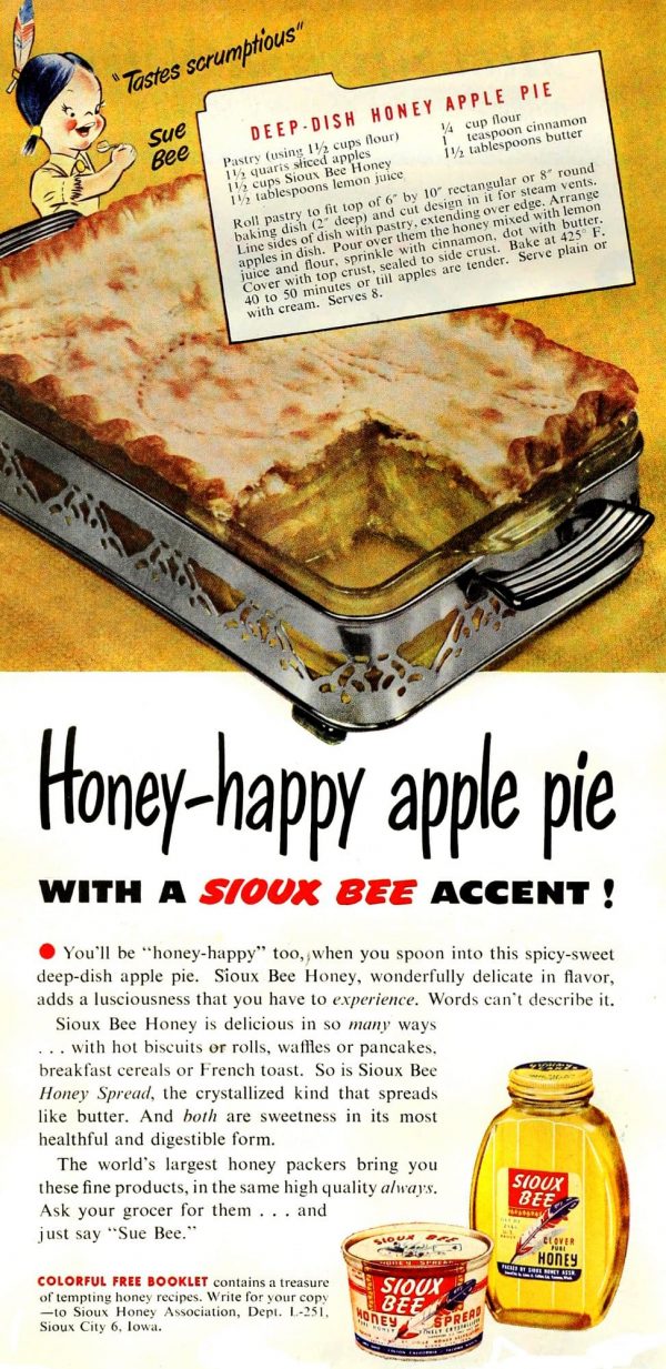 Deepdish honey apple pie recipe (1951) Click Americana