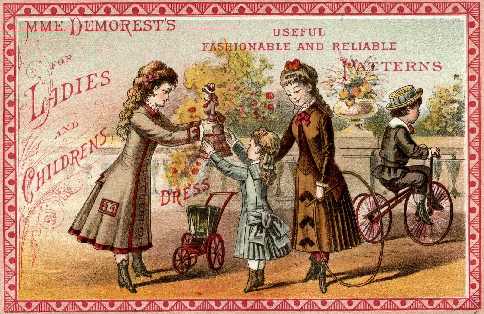 Demorest postcard for clothing patterns (1800s) via ClickAmericana com