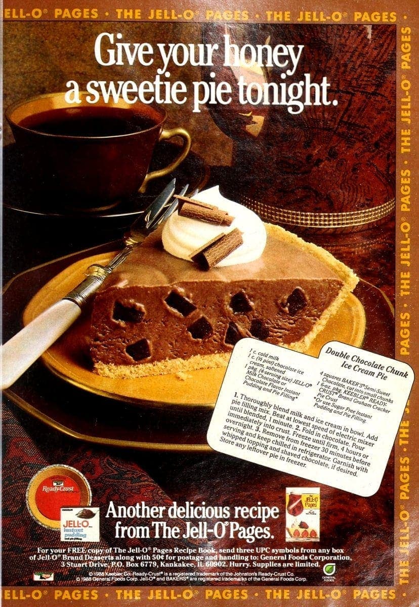 Double chocolate chunk ice cream pie recipe (1988) - Click Americana