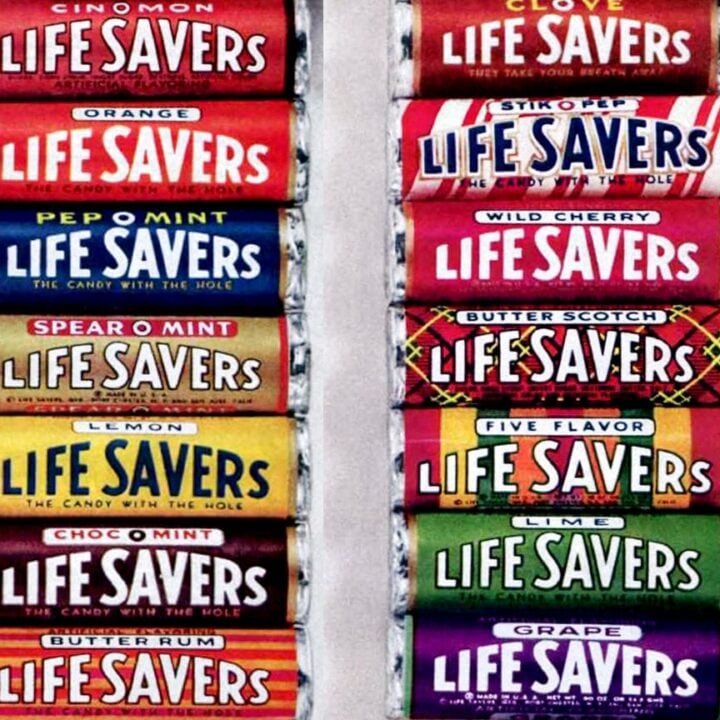Dozens of old Life Savers candy flavors